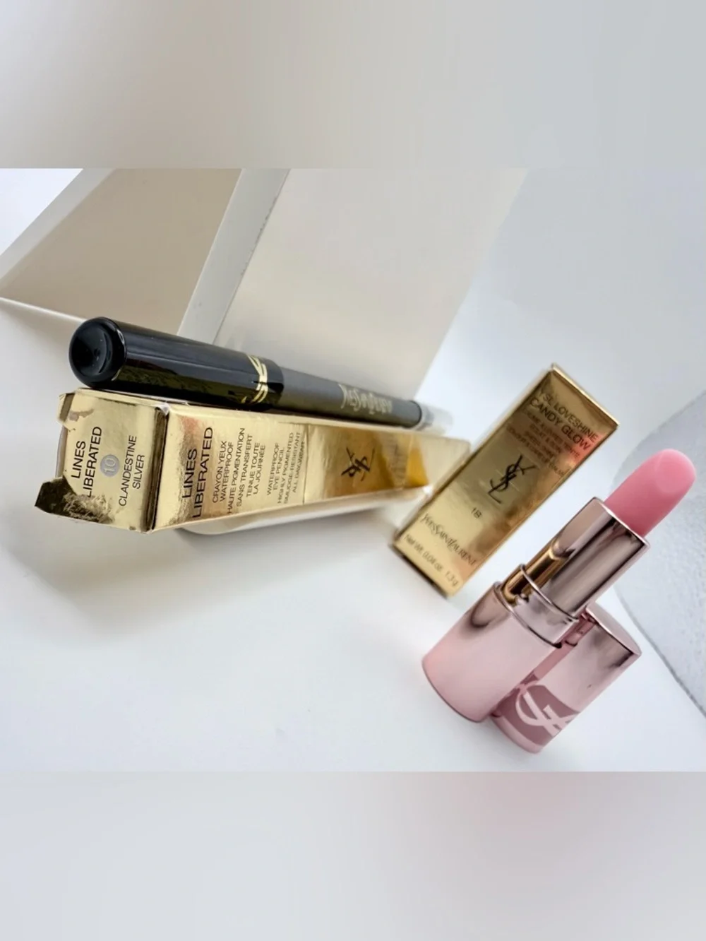 BUNDLE: YSL Loveshine Candy Glow shade: 1B + YSL eye pencil in shade: 10 Silver